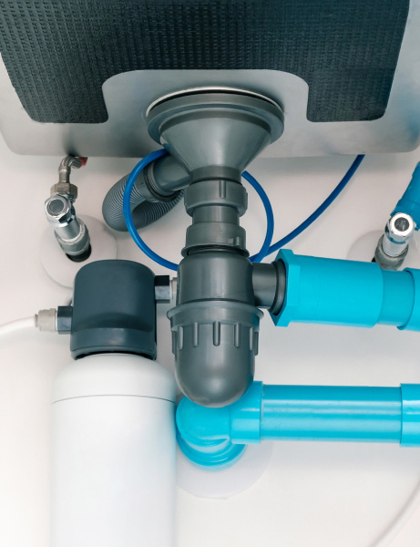 Under sink plumbing and drainage system, water purification system